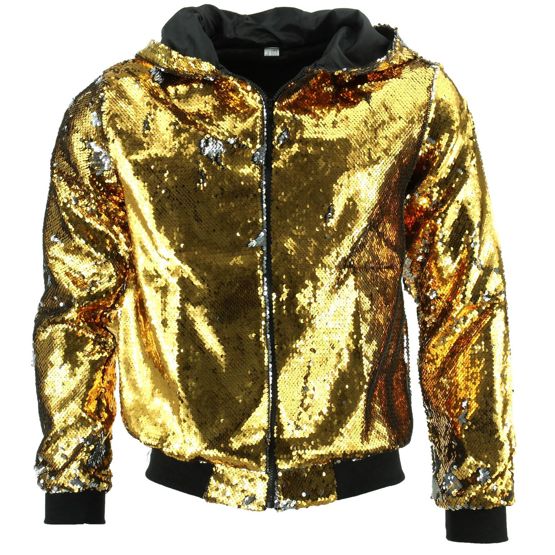 Sequin Hooded Bomber Jacket - Gold