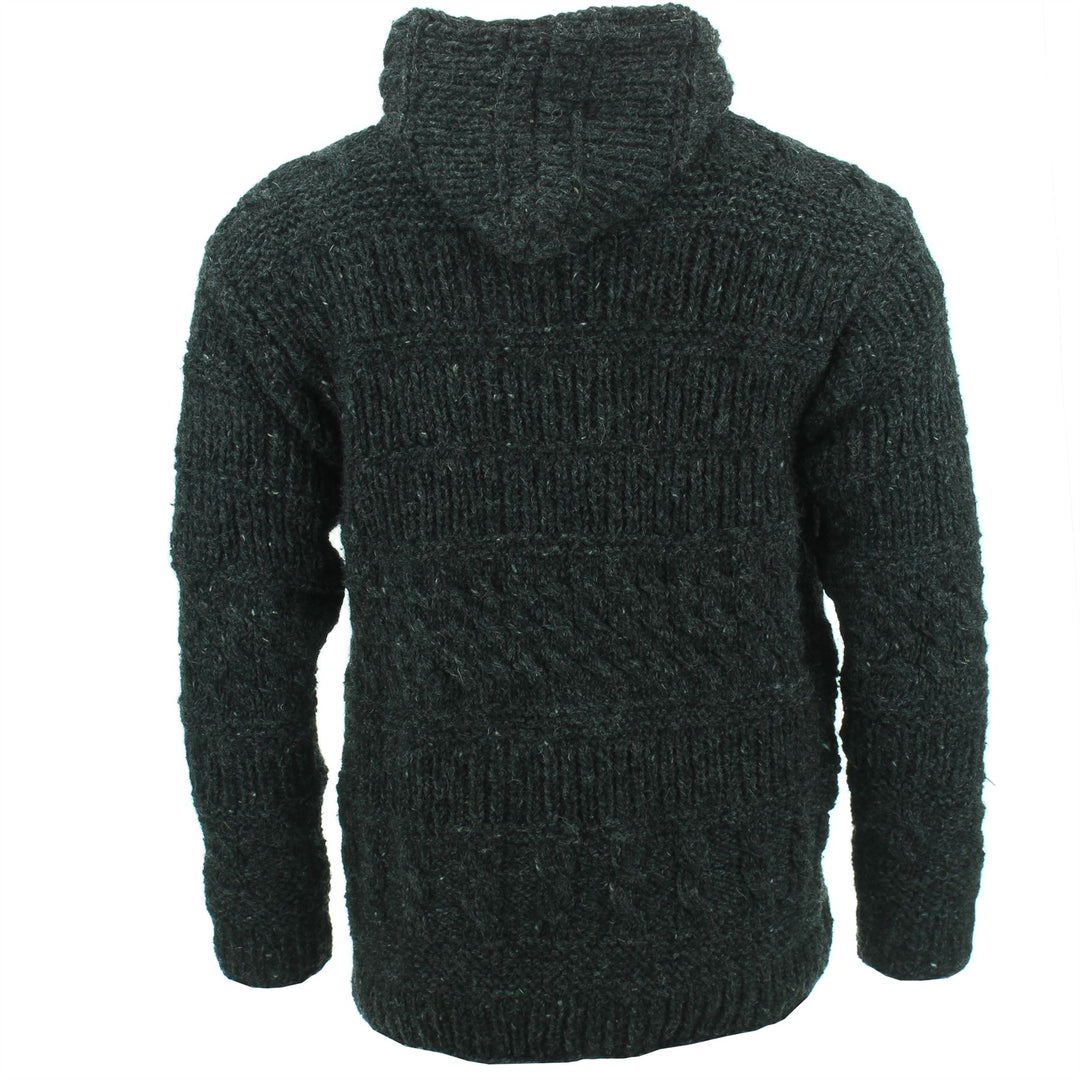 Chunky Wool Multi Knit Hoodie - Charcoal