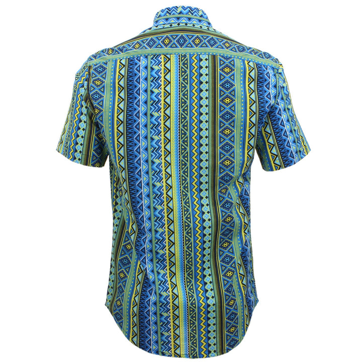 Tailored Fit Short Sleeve Shirt - Blue Aztec