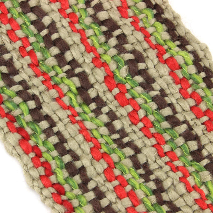 Long Chunky Knit Acrylic Scarf - Beige, Red & Green