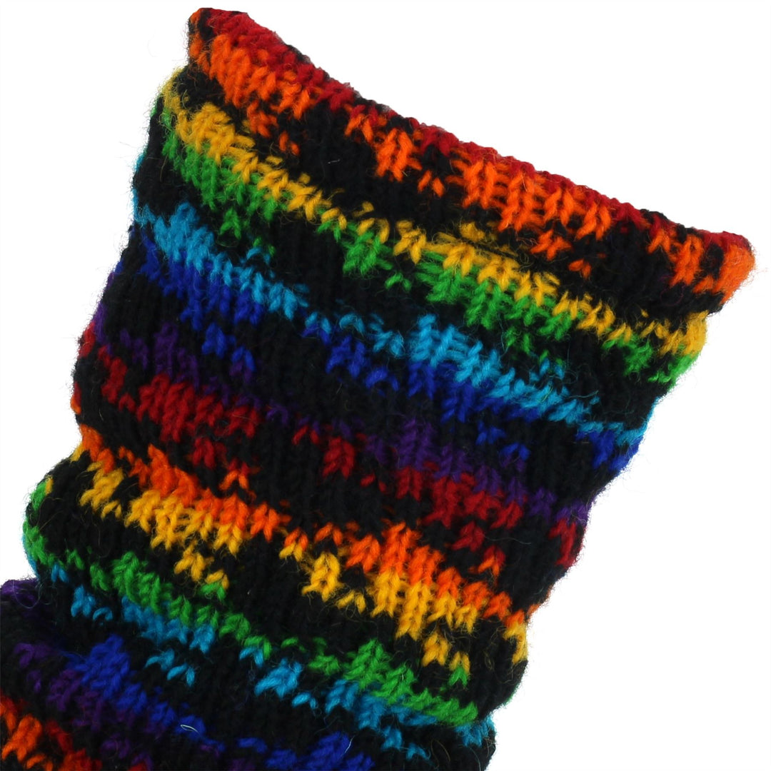 Chunky Wool Knit Leg Warmers - Rainbow Houndstooth