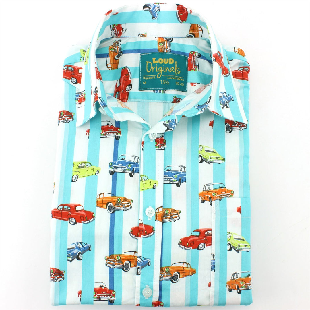 Regular Fit Short Sleeve Shirt - Cars & Stripes