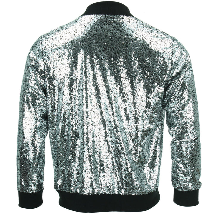 Unisex Sequin Bomber Jacket - Silver