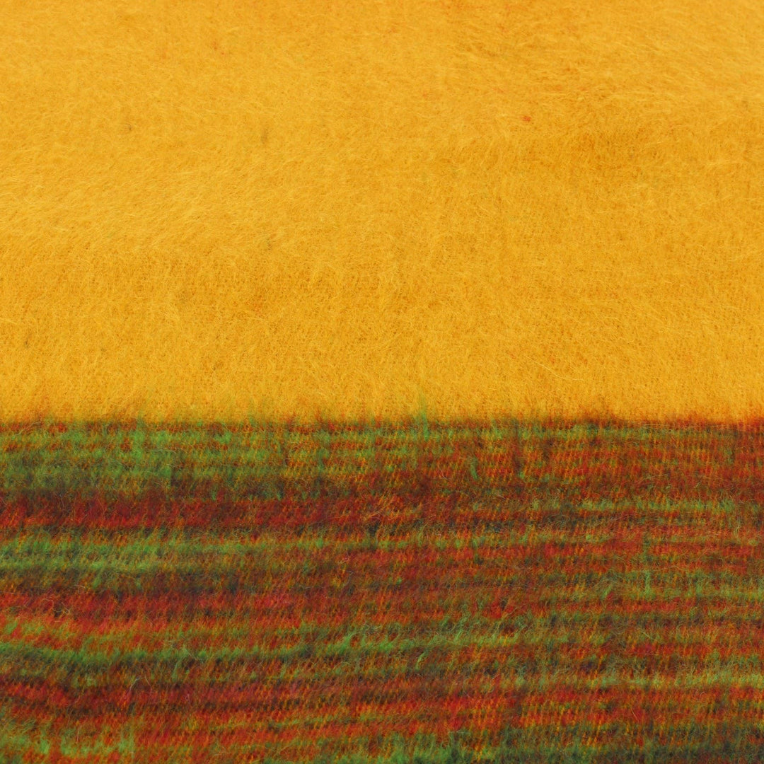 Tibetan Wool Blend Shawl Blanket - Mustard with Green & Red Reverse