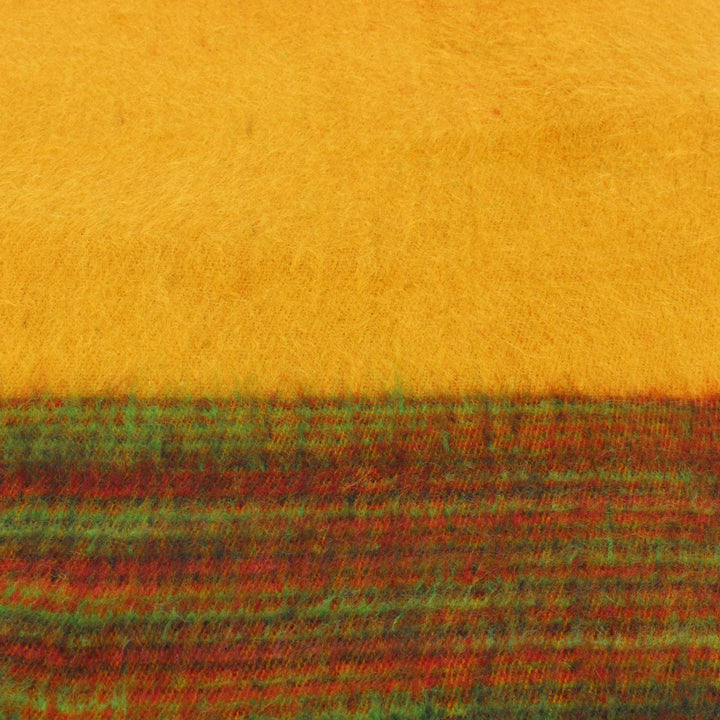 Tibetan Wool Blend Shawl Blanket - Mustard with Green & Red Reverse