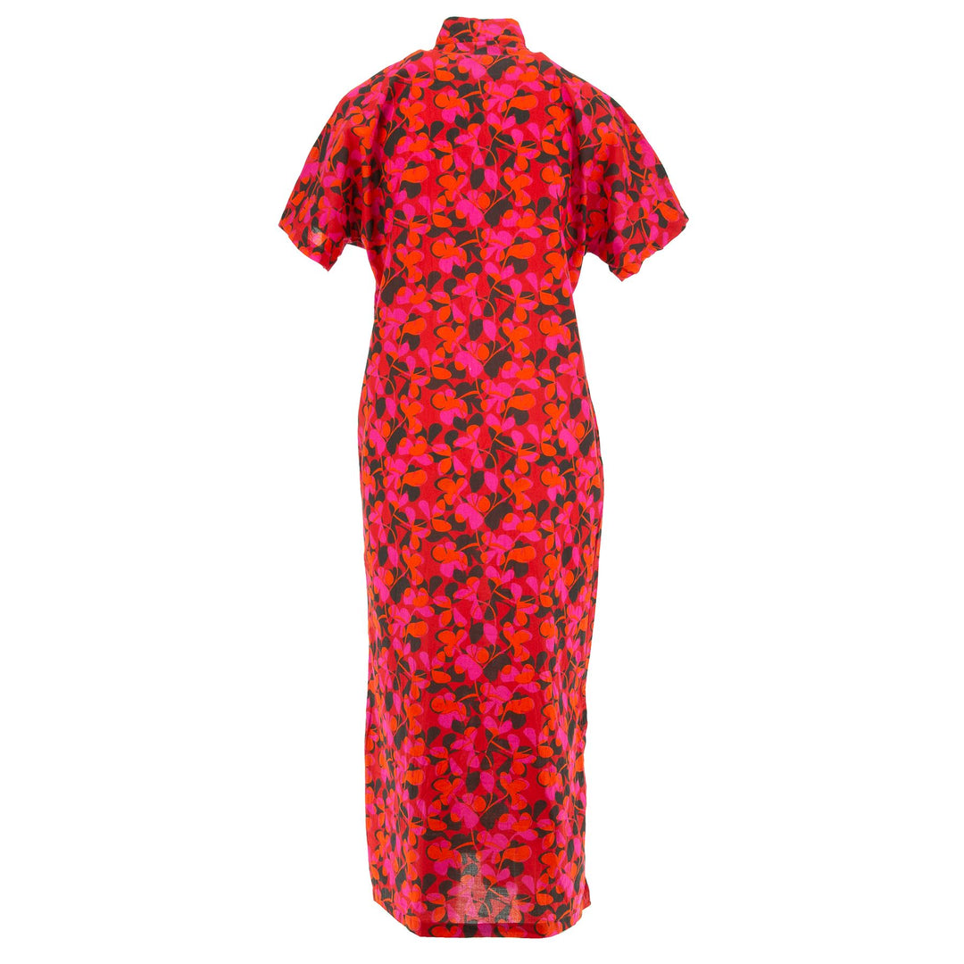 Mandarin Maxi Dress - Vivid Pink Flower