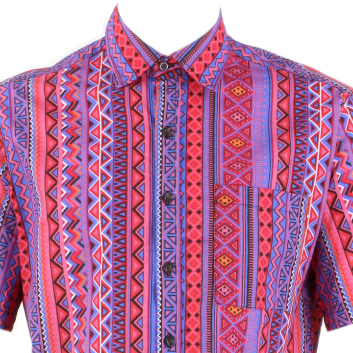 Regular Fit Short Sleeve Shirt - Purple Red & Blue Zig Zags