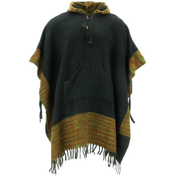 Soft Vegan Wool Hooded Tibet Poncho - Black Sunset