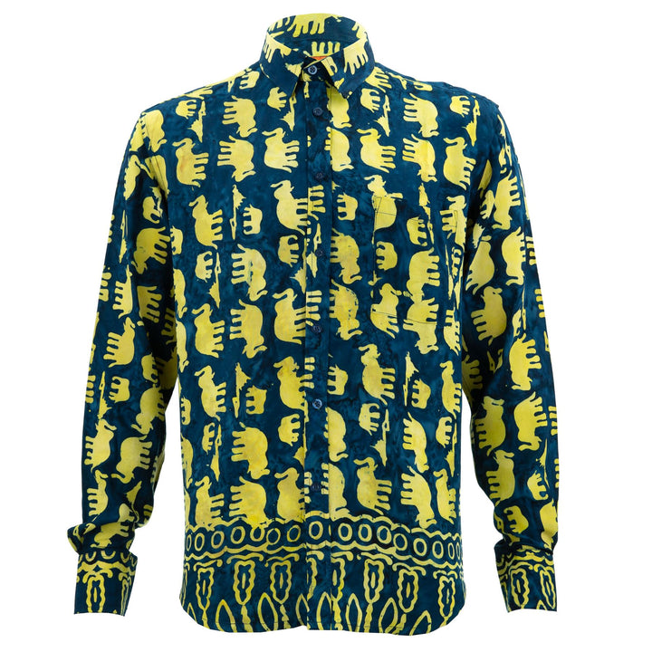 Regular Fit Long Sleeve Shirt - Herd of Elephants - Blue