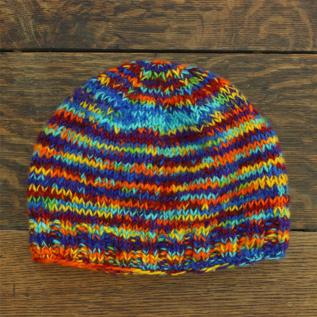 Hand Knitted Wool Beanie Hat - SD Rainbow