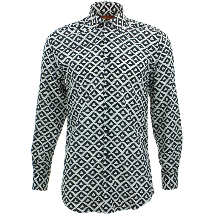 Tailored Fit Long Sleeve Shirt - Block Print - Triangles