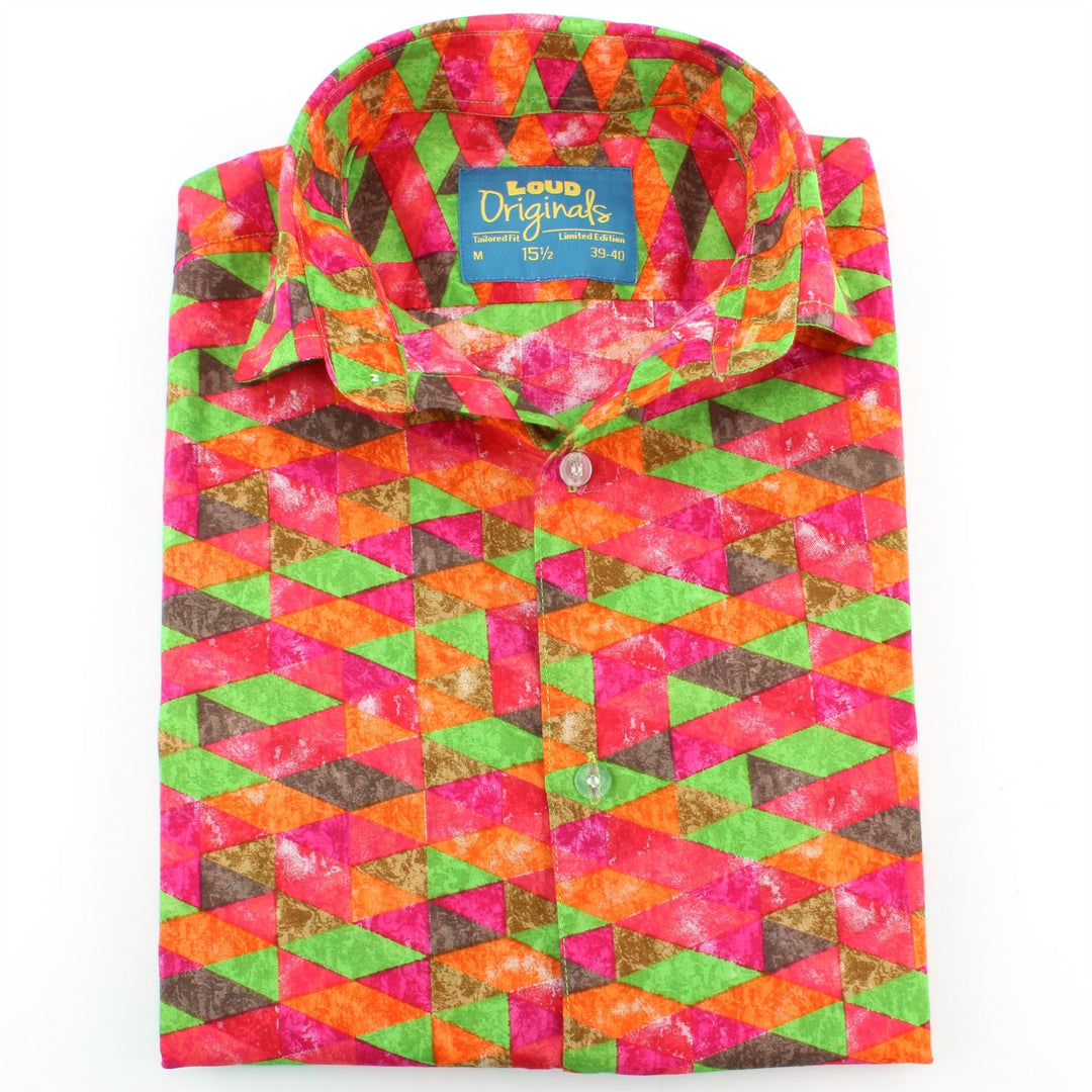 Tailored Fit Short Sleeve Shirt - Pink Green Harlequin