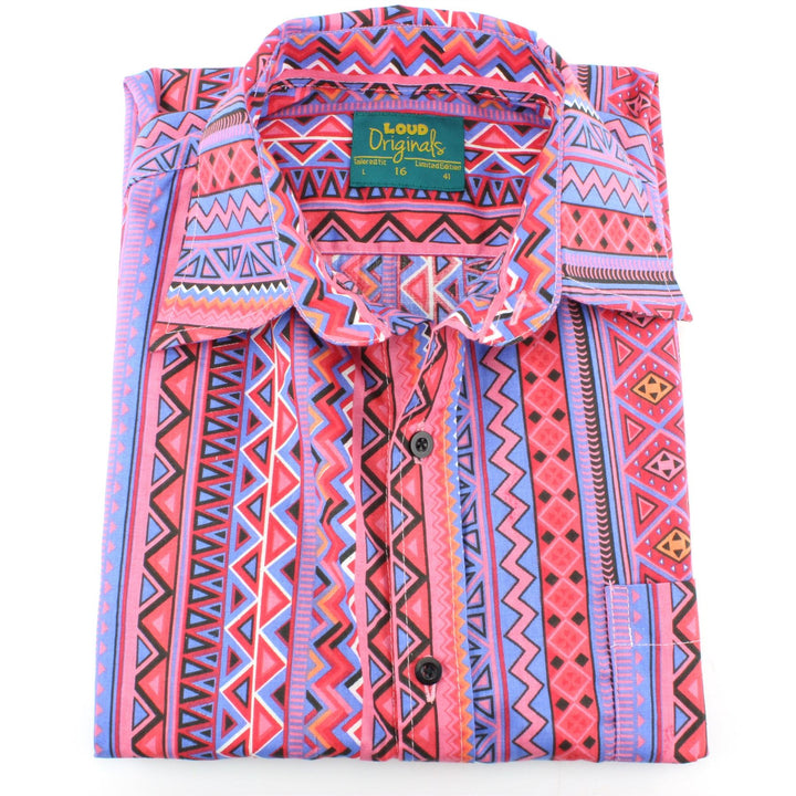 Tailored Fit Short Sleeve Shirt - Purple & Red Aztec