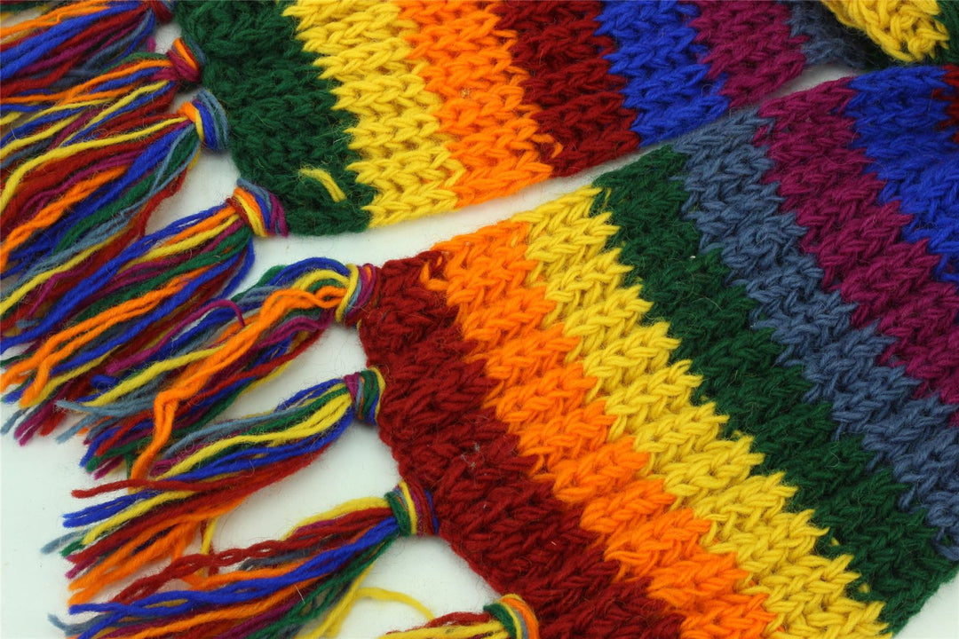 Long Chunky Wool Knit Striped Scarf - Rainbow