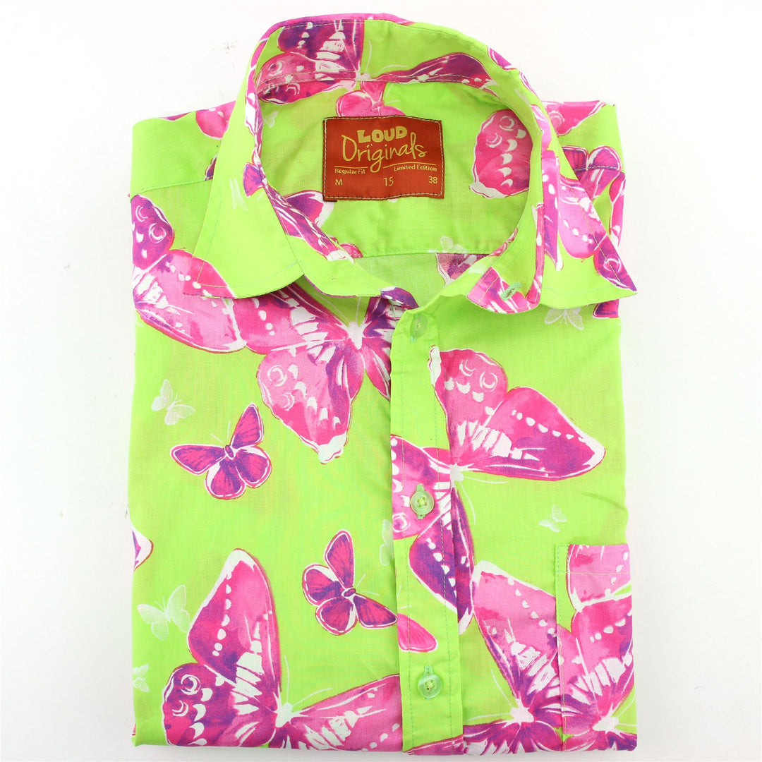 Regular Fit Short Sleeve Shirt - Neon Butterflies