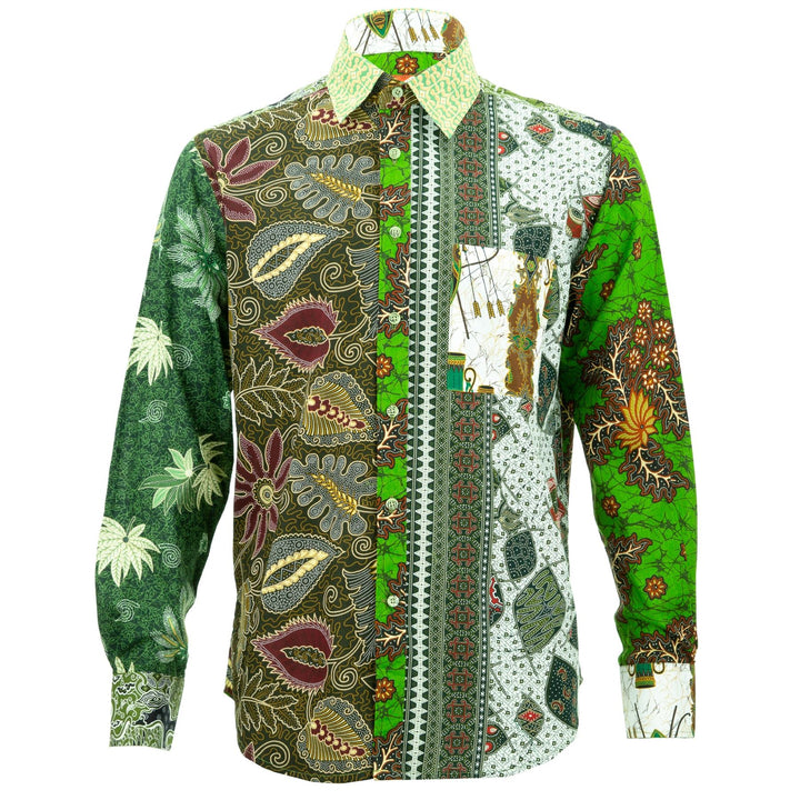 Regular Fit Long Sleeve Shirt - Random Mixed Panel Batik