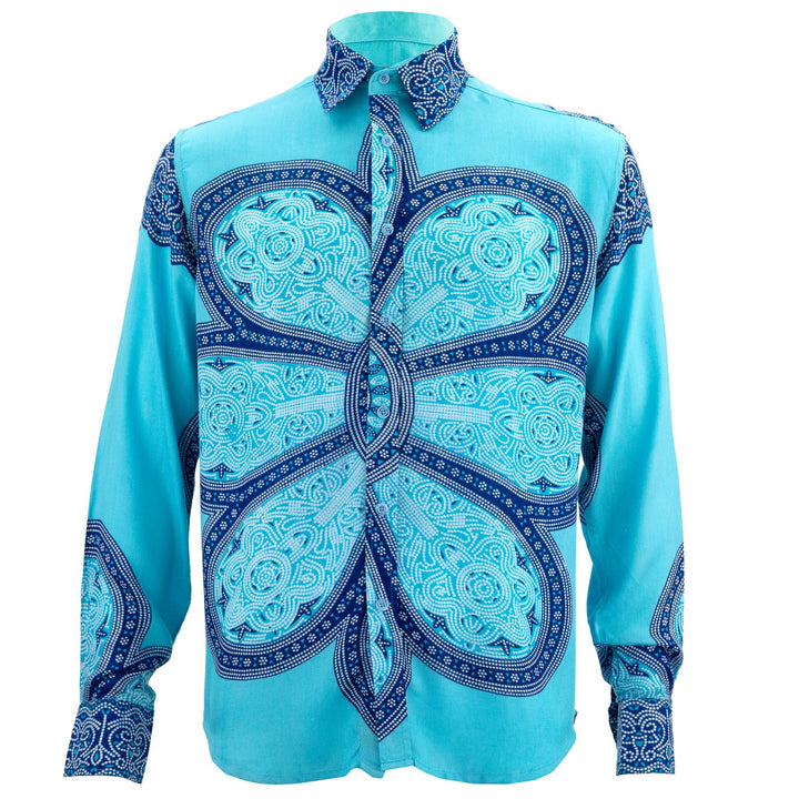 Regular Fit Long Sleeve Shirt - Flower Mandala - Light Blue