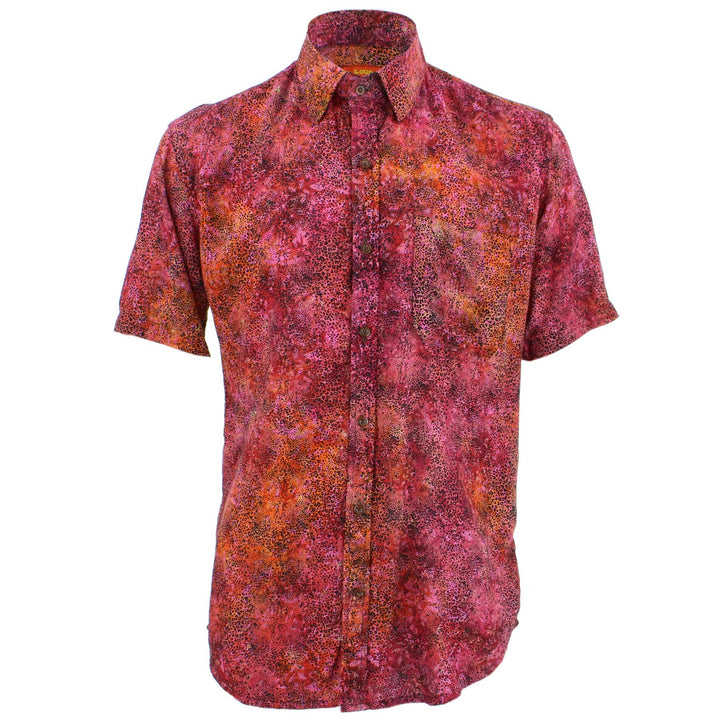 Tailored Fit Short Sleeve Shirt - Red Mini Leopard Print