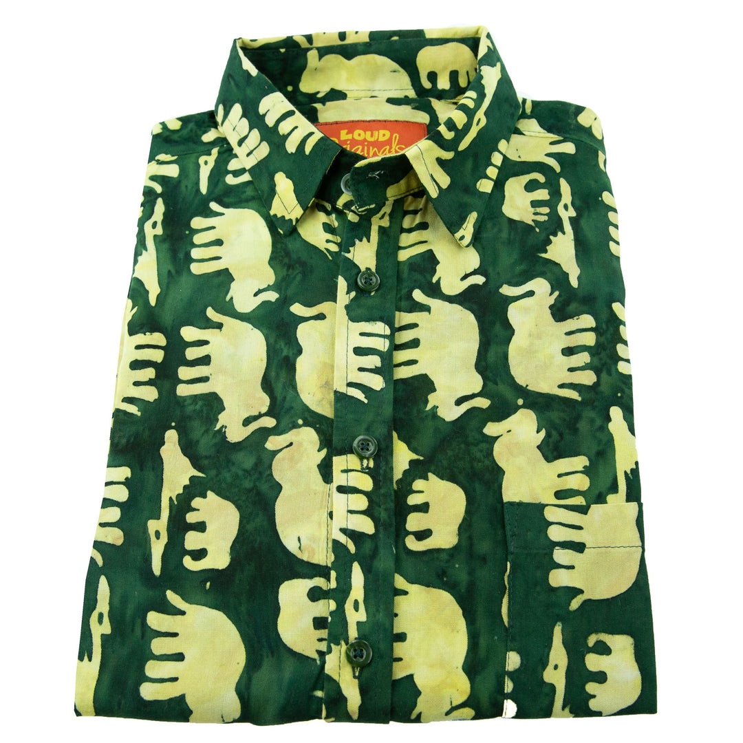 Regular Fit Long Sleeve Shirt - Herd of Elephants - Green