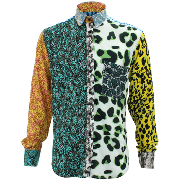 Regular Fit Long Sleeve Shirt - Random Mixed Panel - Animal Print