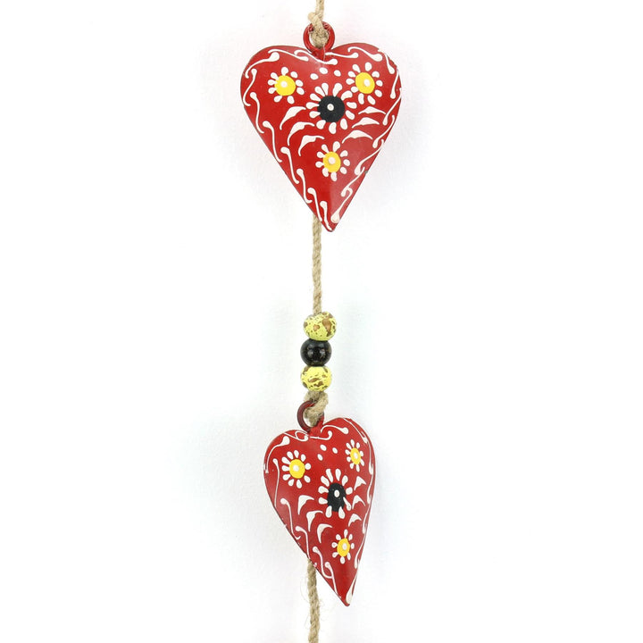 Hanging Mobile Decoration String of Hearts - Red - Sand String