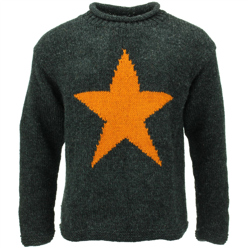 Hand Knitted Wool Star Jumper Loose Chunky Knit 100% Wool Rolled