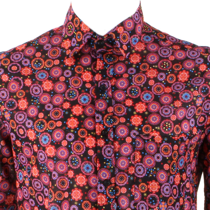 Regular Fit Long Sleeve Shirt - Red Abstract Circles