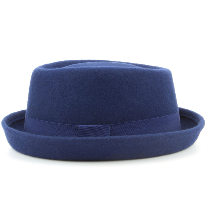 100% Wool felt Pork pie hat with band - Blue