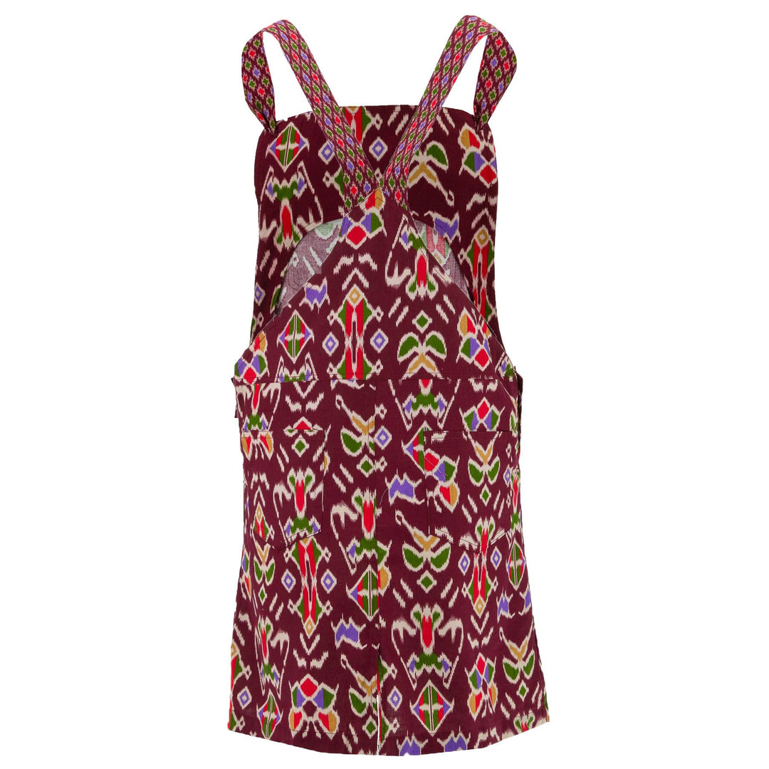 Chic Tea Shift Dungaree Dress - Maroon Tribal