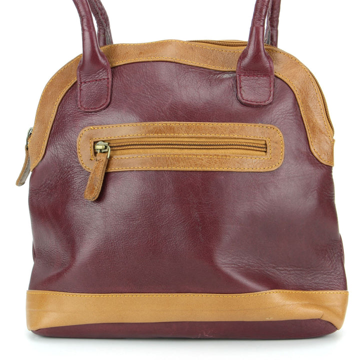 Real Leather Shopper Tote Bag Handbag - Red & Brown