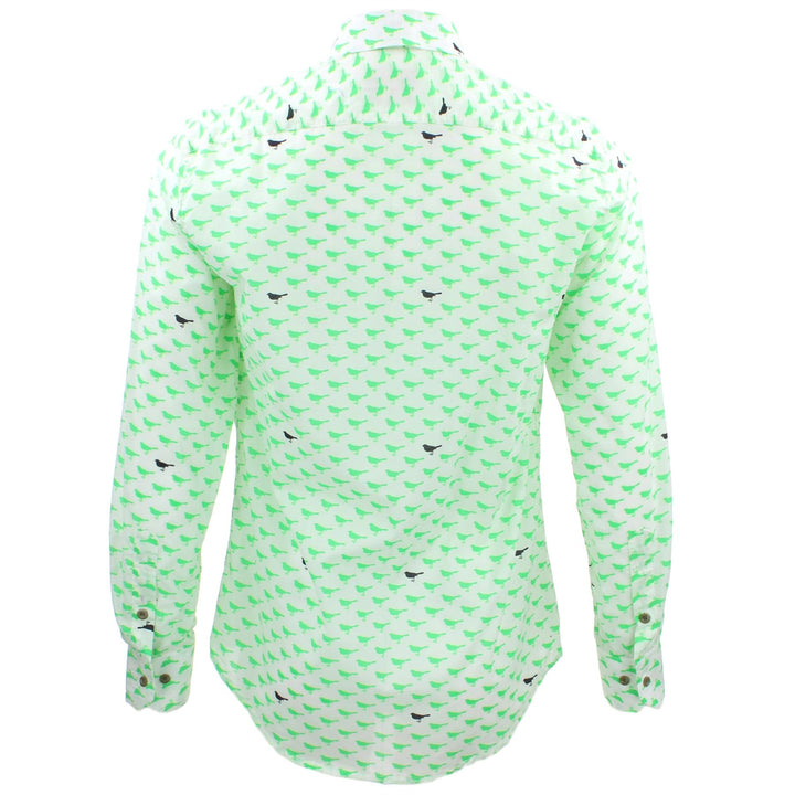 Tailored Fit Long Sleeve Shirt - Green & Black Birds