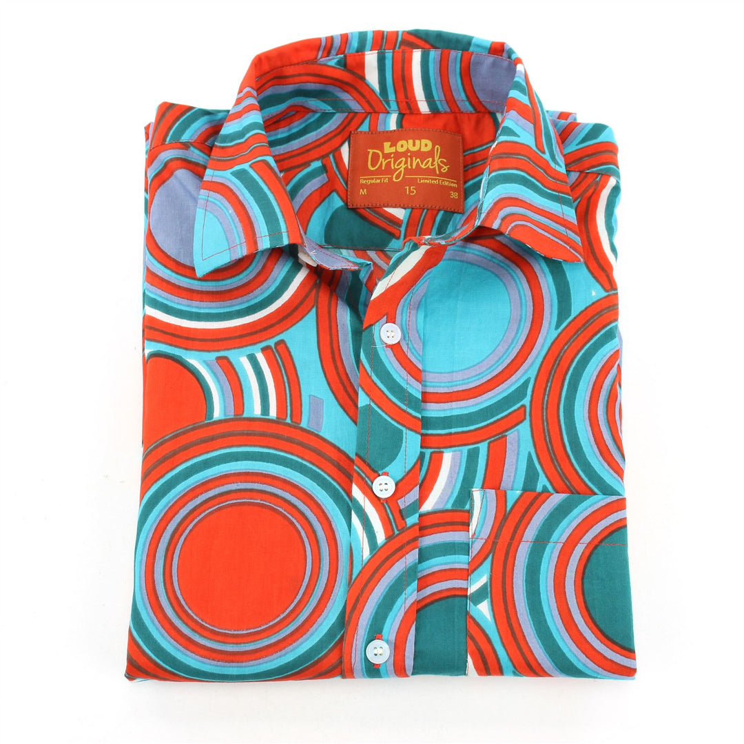 Regular Fit Short Sleeve Shirt - Retro Circle Red Teal