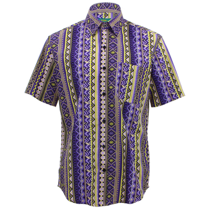 Tailored Fit Short Sleeve Shirt - Purple Aztec