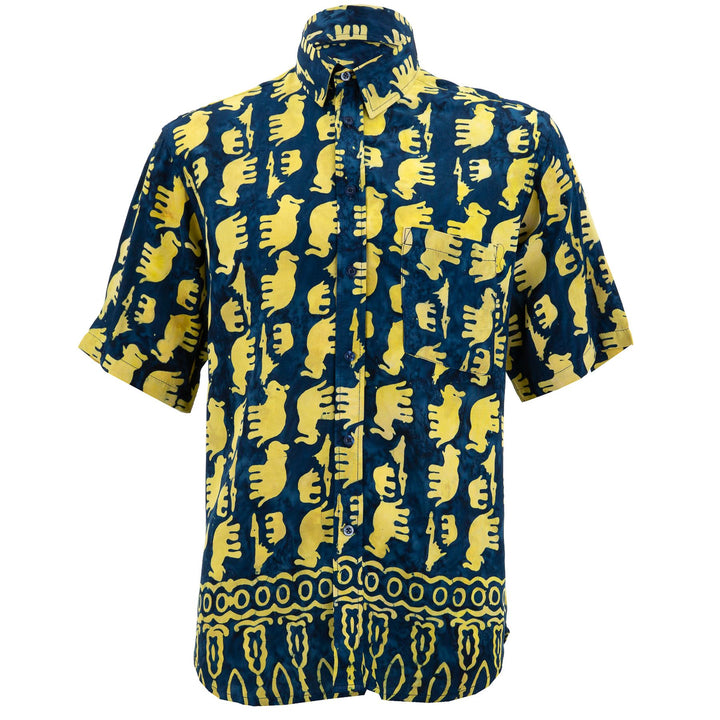 Regular Fit Short Sleeve Shirt - Herd of Elephants - Blue