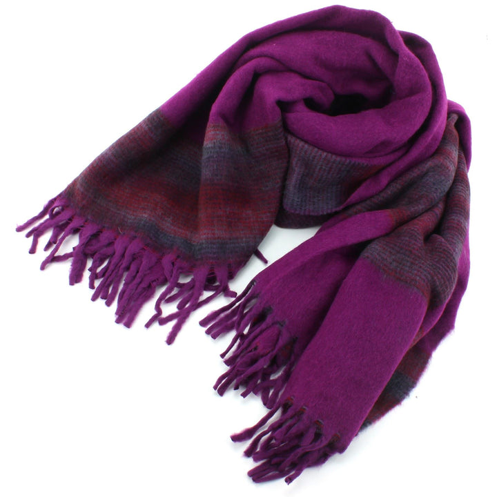 Tibetan Wool Blend Shawl Blanket - Purple with Maroon Reverse