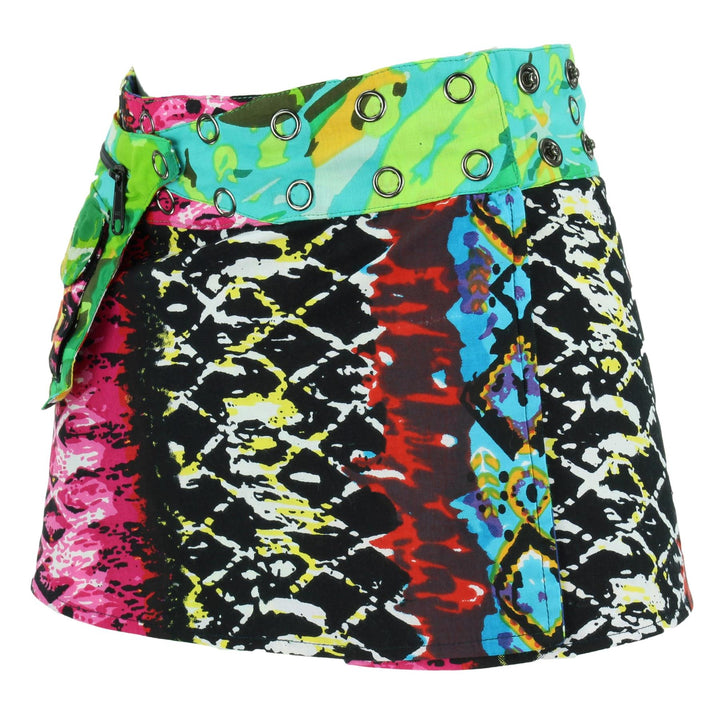 Reversible Popper Wrap Children's Size Mini Skirt - Psychedelic Snakeskin / Camo Leaf