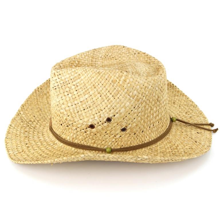 Straw Cowboy Hat with Three Horses Badge