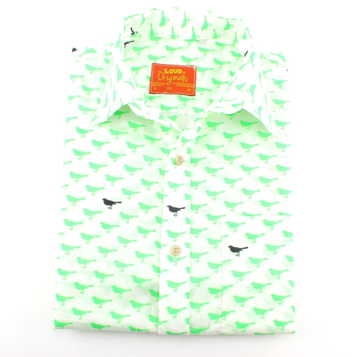 Tailored Fit Short Sleeve Shirt - Green & Black Birds