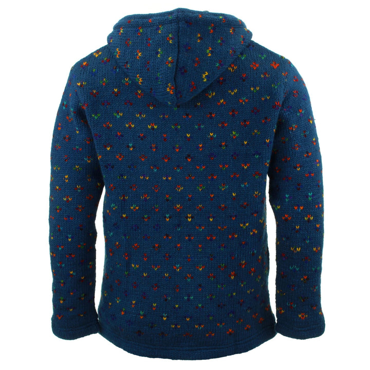 Hand Knitted Wool Hooded Jacket Cardigan - Fleck Navy Rainbow