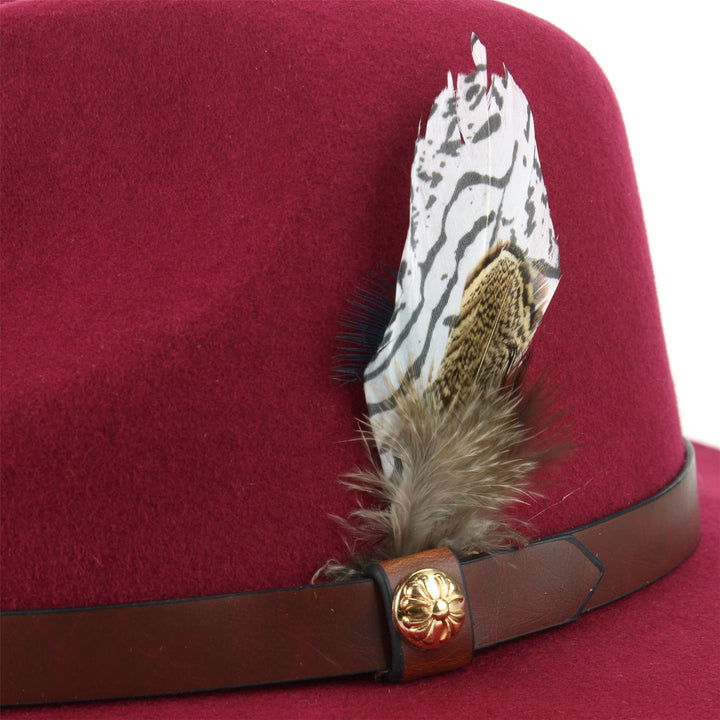 Wool Felt Fedora with Feather - Wine