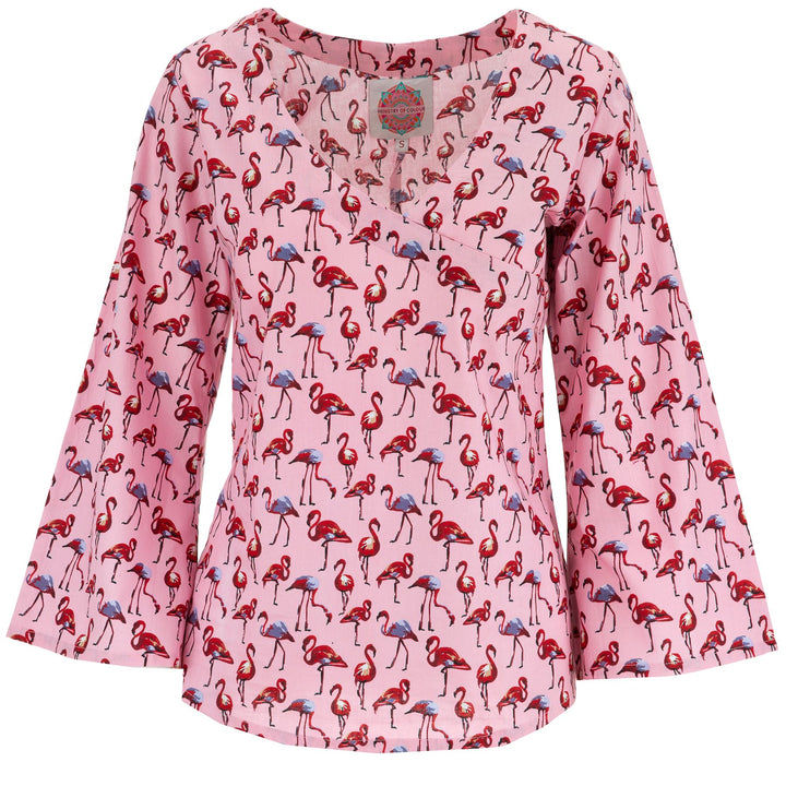 Wrap Top with Flared Sleeve - Flamingo Pink