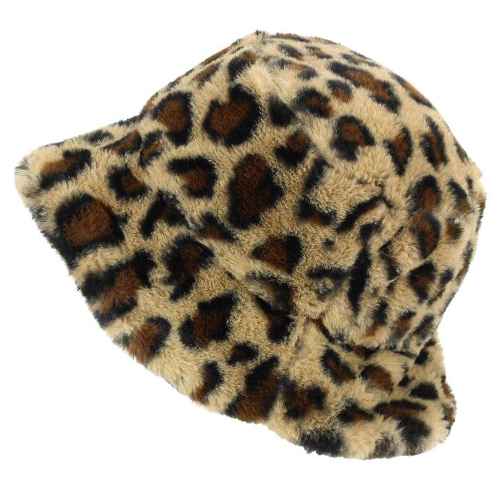 Faux Fur Bucket Hat - Fluffy Leopard