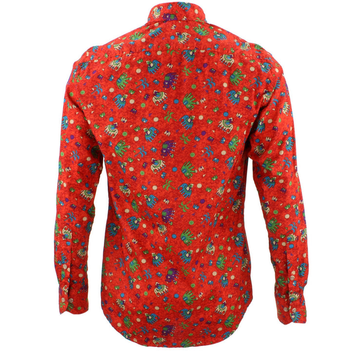 Tailored Fit Long Sleeve Shirt - Cartoon Ellies Red