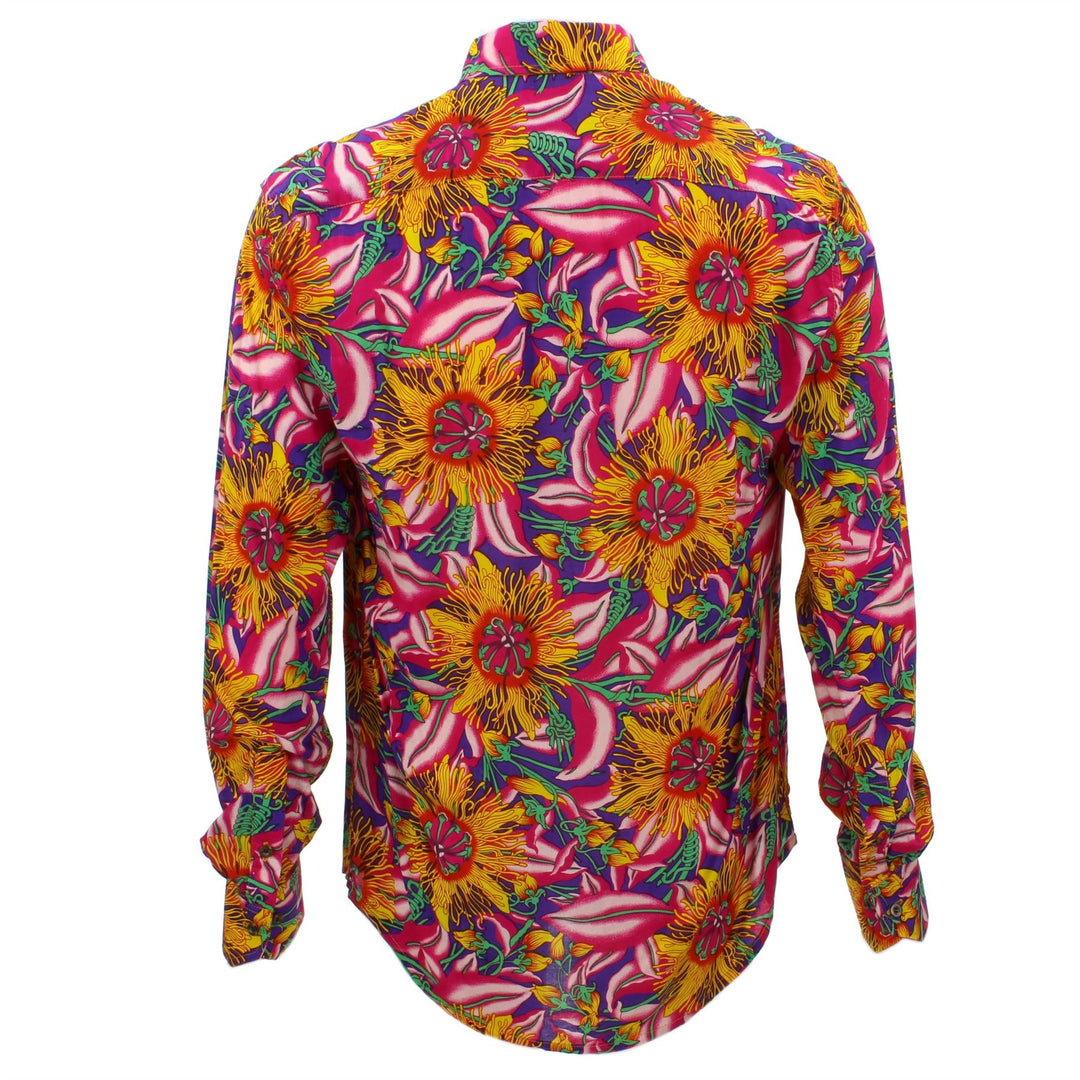 Tailored Fit Long Sleeve Shirt - Bright Pink & Orange Floral on Purple