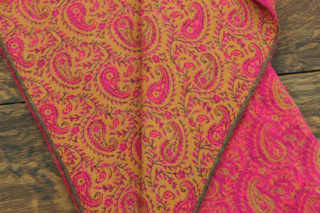 Acrylic Wool Shawl Blanket - Paisley - Pink