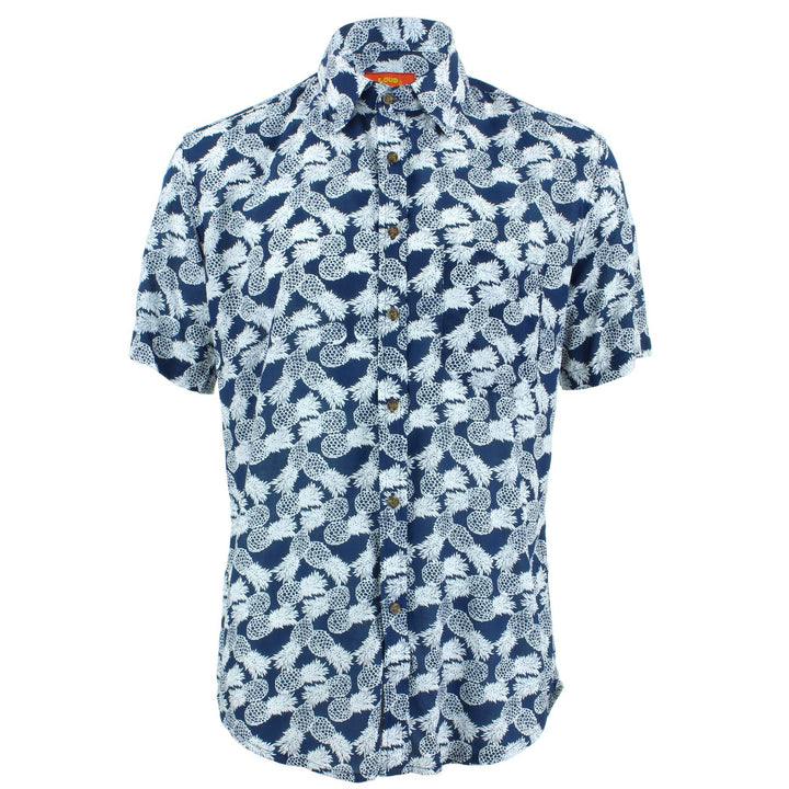 Tailored Fit Short Sleeve Shirt - Blue Pineapples