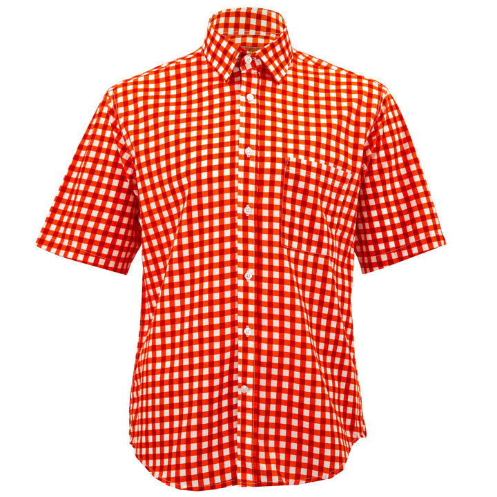 Regular Fit Short Sleeve Shirt - Gingham Check - Orange