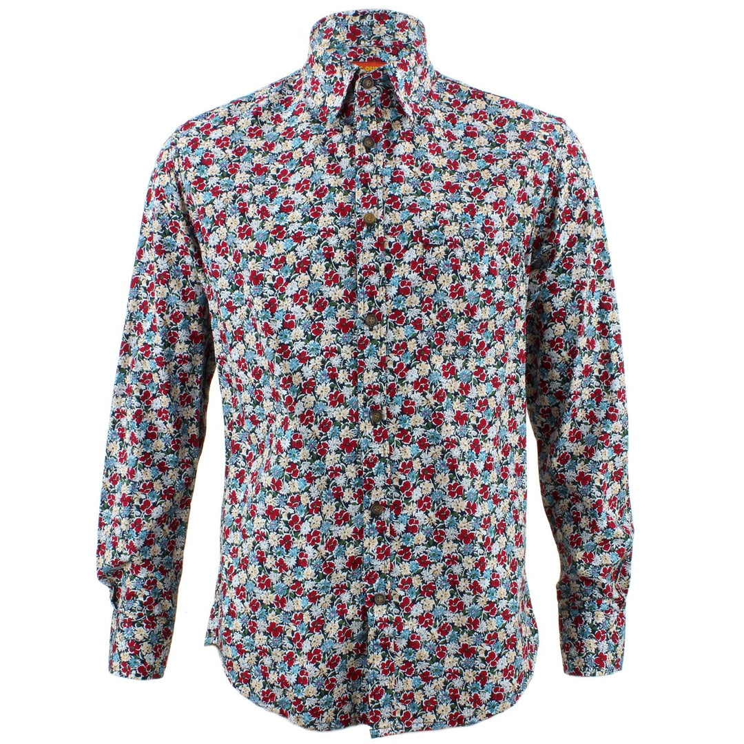 Tailored Fit Long Sleeve Shirt - Small Red & Blue Floral Print