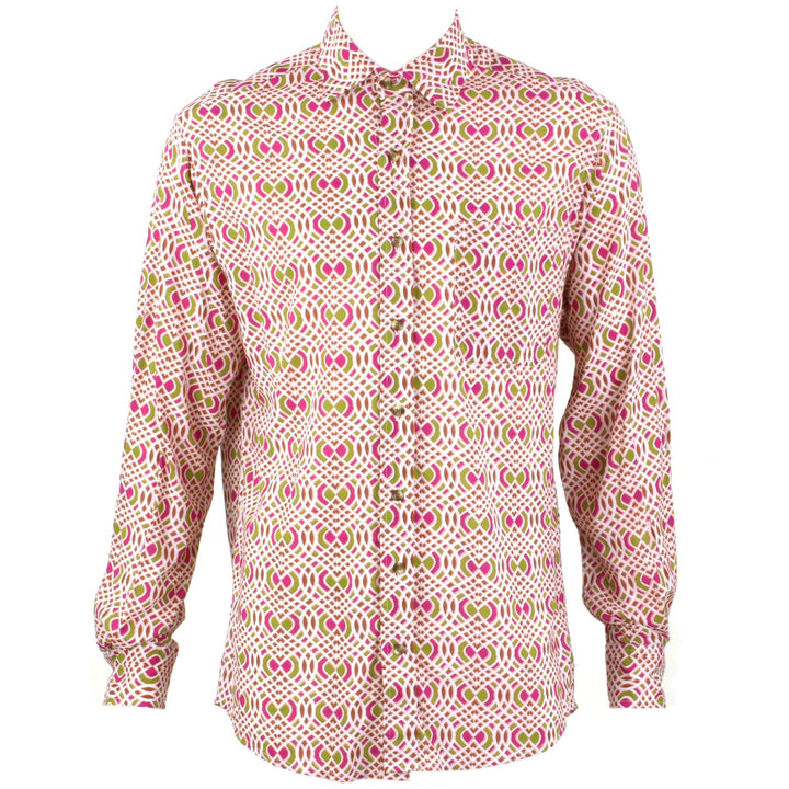 Regular Fit Long Sleeve Shirt - Pink & Green Abstract