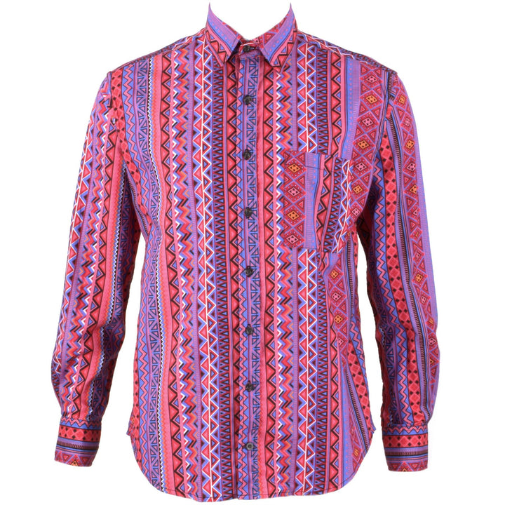 Regular Fit Long Sleeve Shirt - Pink Purple & Red Zig Zags